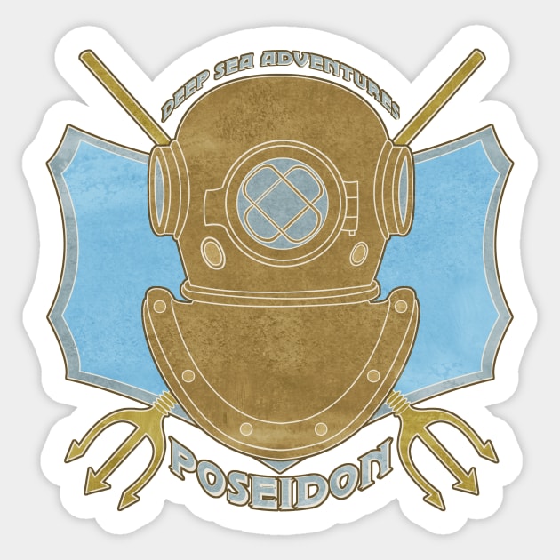 Poseidon Deep Sea Adventures retro logo Sticker by Art by Angele G